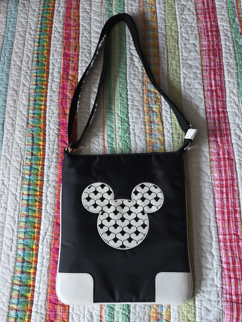 Disney Parks Black Crossbody Bag with White Mickey Patch